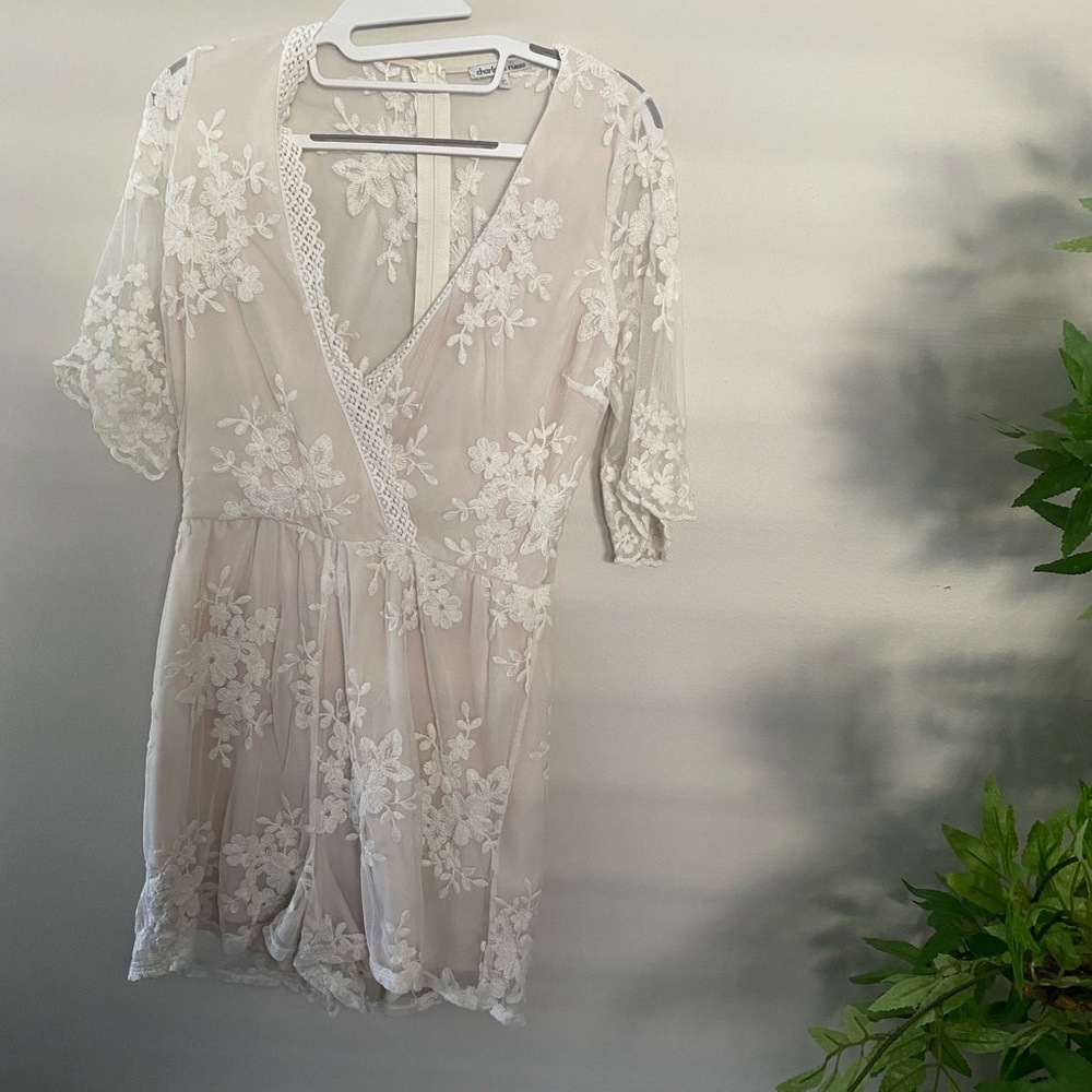 Charlotte Russe Ivory Floral Lace Romper